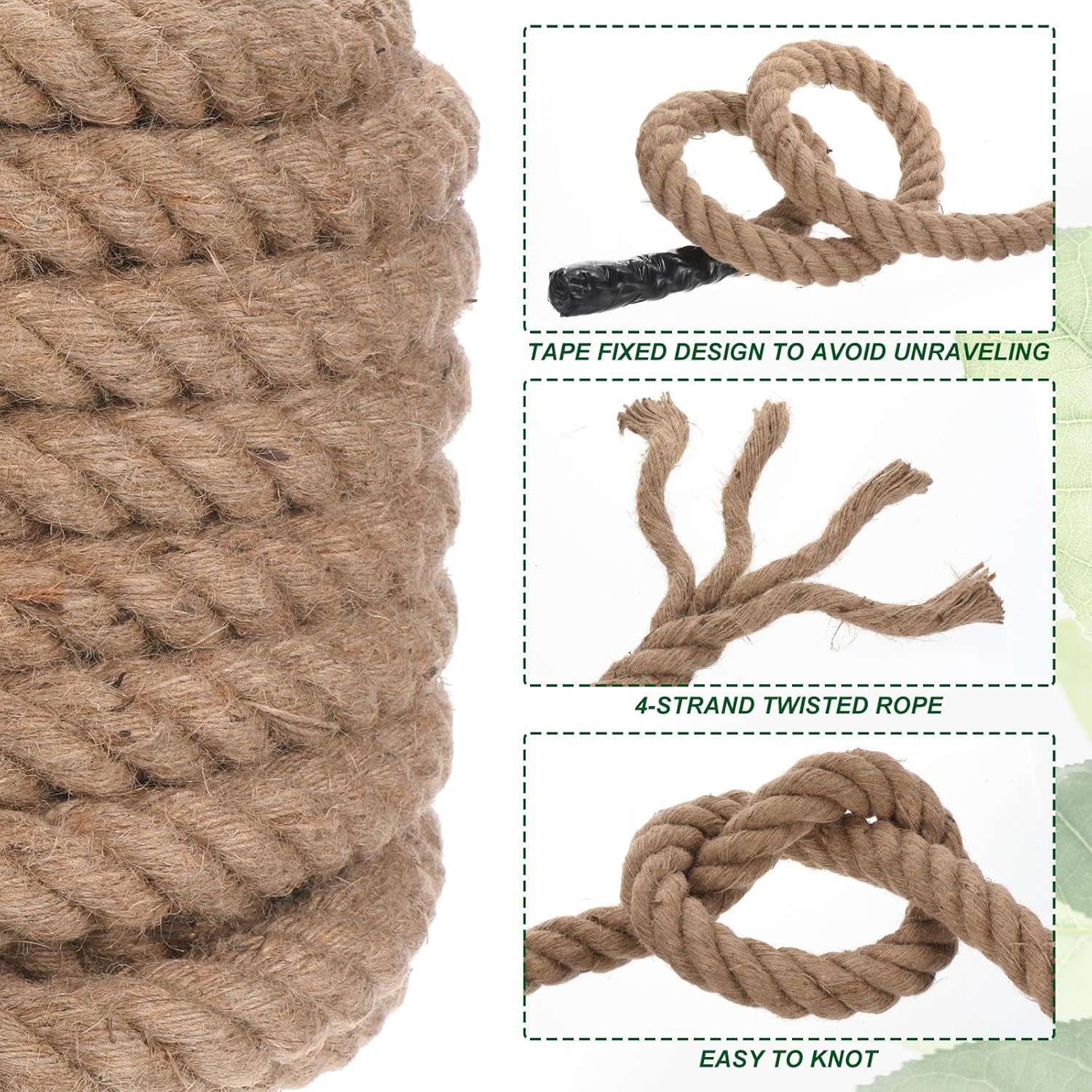 PATIKIL Twisted Manila Rope 1-1/4 Inch x 100 Feet Jute Rope Natural Thick Jute Rope Twine Burlap Rope for Docks Railings Bundling Craft Tug of War Decorating-VerdiqueGarden