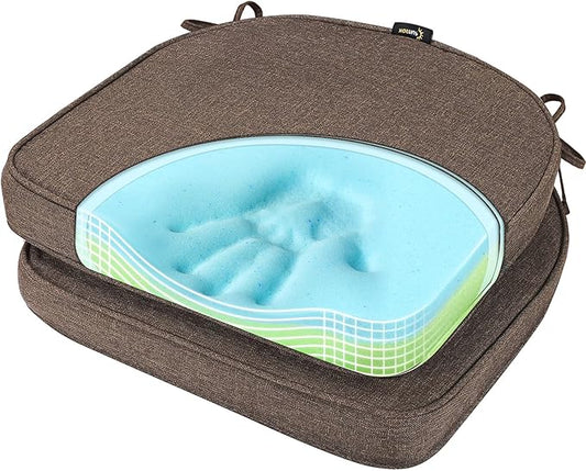 SUNROX Gel Memory Foam Chair Cushions, FadeShield Water-, Stain-Resistant Durable Reversible Seat Cushion Pads with Ties for Indoor/Outdoor Kitchen Dining Office, 19"x19", Set of 2, Heather Chestnut-VerdiqueGarden