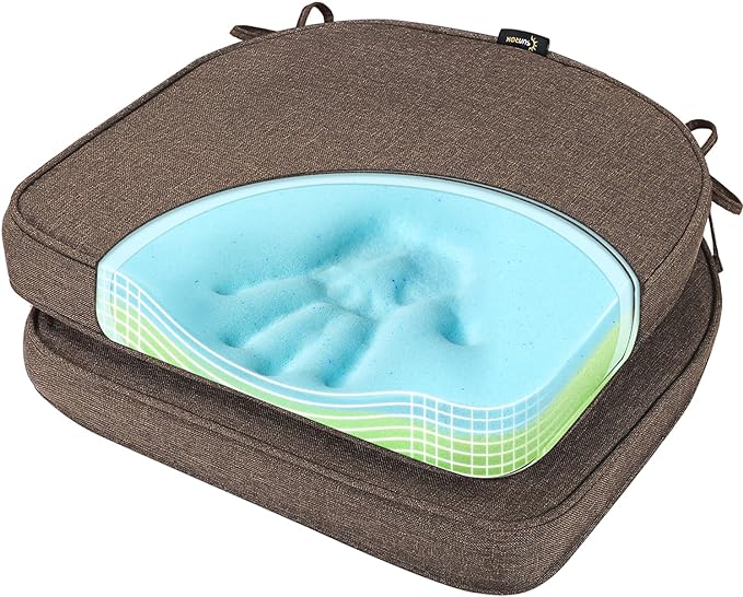 SUNROX Gel Memory Foam Chair Cushions, FadeShield Water-, Stain-Resistant Durable Reversible Seat Cushion Pads with Ties for Indoor/Outdoor Kitchen Dining Office 17"x16" Set of 2, Heather Chestnut-VerdiqueGarden