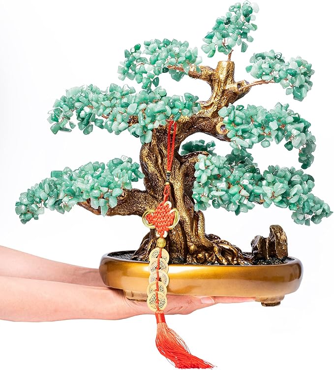 Green Aventurine Gemstone Crystal Bonsai Tree of Life Large Feng Shui Money Chakra Tree for Luck and Wealth Desk Decoration(1,251 Gem Count)-VerdiqueGarden