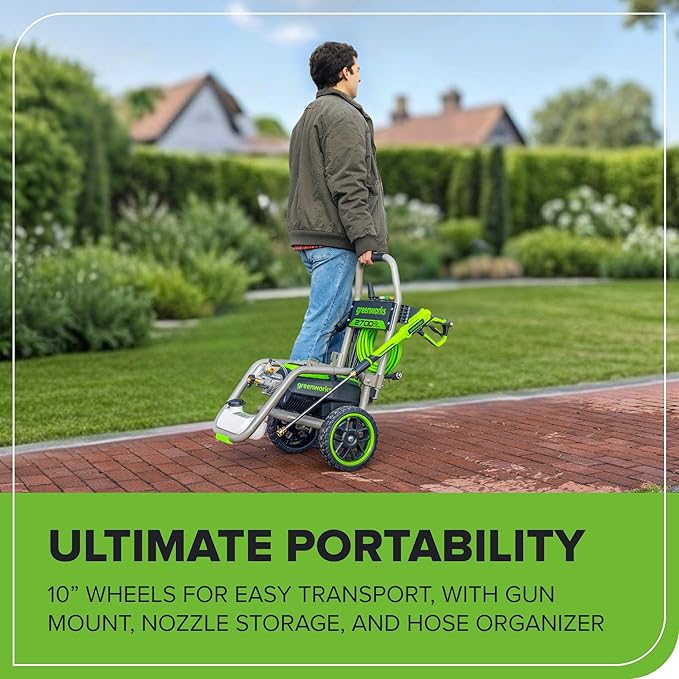 Greenworks Pro Brushless 2700 PSI (CSA Certified) 2.3 GPM Max / 1.2 GPM Electric Pressure Washer (Foldable Handles, Rugged Steel Frame, 25 FT Hose, 35 FT GFCI Power Cord)-VerdiqueGarden