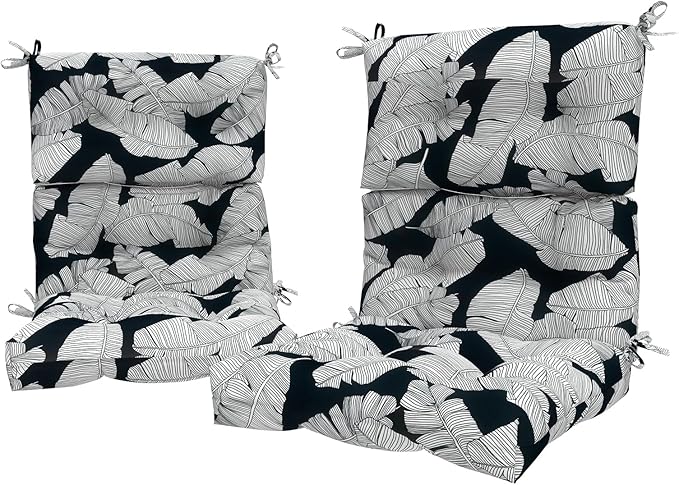 LVTXIII Outdoor Seat/Back Chair Cushion Patio Tufted High Back Cushion, Seasonal Replacement Rocking Chair Cushion with Ties (44” L x 22W”, Set of 2, Black Lush Leaf)-VerdiqueGarden