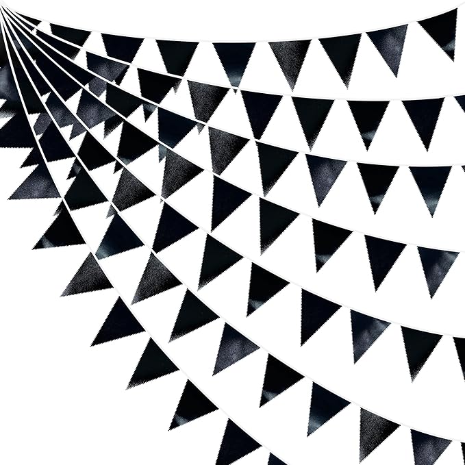 Black Party Decorations Triangle Pennant Banner Flag Black Metallic Fabric Bunting Garland for Graduation Birthday Wedding Engagement Bachelorette Holiday Halloween Celebration Hen Party Supplies-VerdiqueGarden