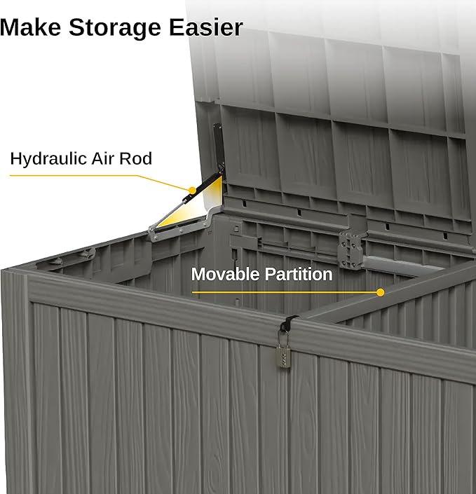 EAST OAK Outdoor Storage Box, 150 Gallon Deck Box, Large Resin Storage Bin for Patio Cushions, Gardening Tools, Lockable, Waterproof and UV Resistant, Grey-VerdiqueGarden