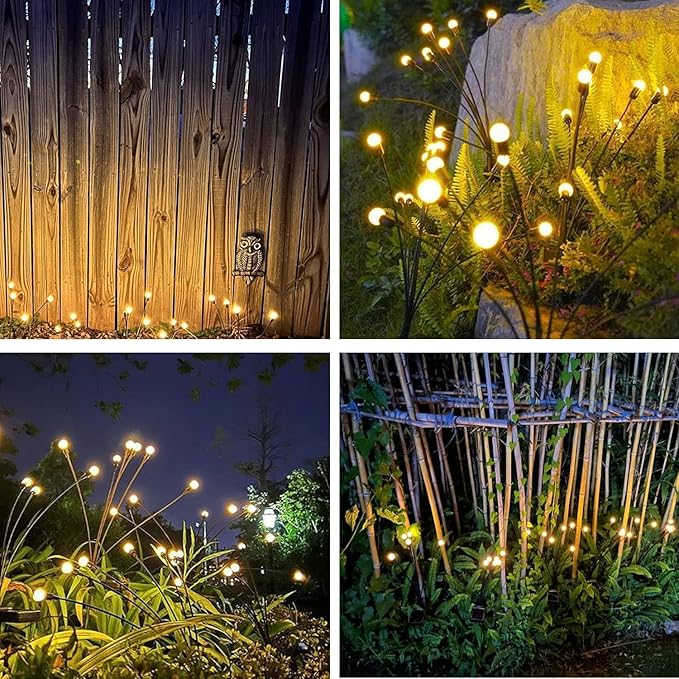 OZS 4Pack Total 32LED Solar Garden Lights -Solar Lights Outdoor, Solar Firefly Lights, Sway by Wind, Solar Fairy Lights Outdoor Waterproof for Patio Pathway Garden Decor(Warm White)-VerdiqueGarden