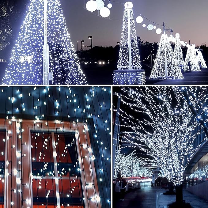 6 Pack 600 LED Solar String Lights for Outside, Solar Christmas Lights Outdoor Waterproof, Green Wire Twinkle Light with 8 Lighting Modes for Xmas Tree Wedding Party Garden Decorations (Cool White)-VerdiqueGarden