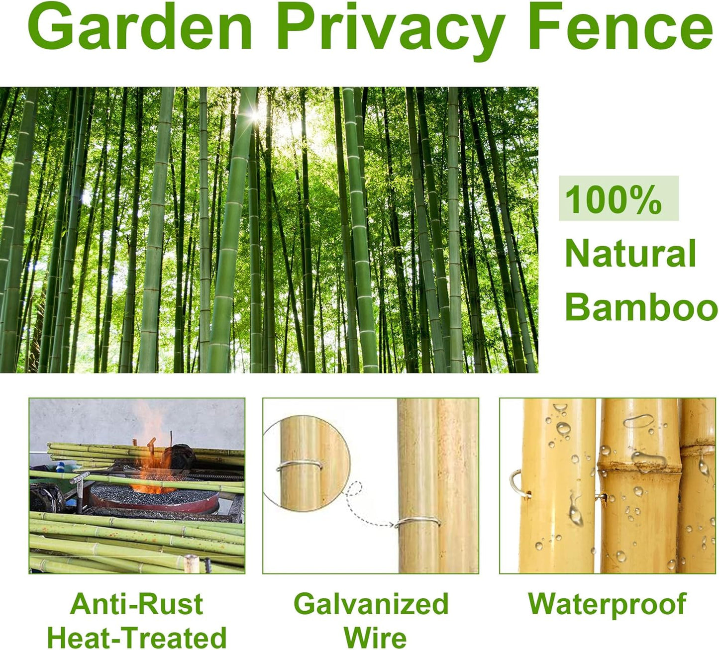 Bamboo Fence 4 ft H x 8 ft L x 0.75 in D, Natural Bamboo Privacy Screen 4 Feet High, Outdoor Or Indoor Divider Decorative Fence Rolls for Patio, Balcony, Garden and Border Pool-VerdiqueGarden