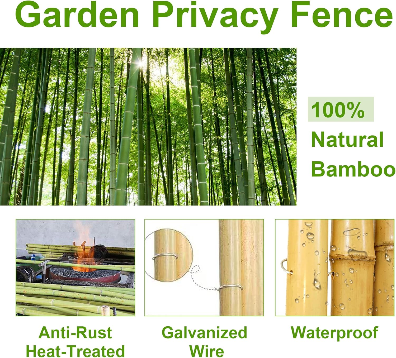 Bamboo Fence 4 ft H x 8 ft L x 0.75 in D, Natural Bamboo Privacy Screen 4 Feet High, Outdoor Or Indoor Divider Decorative Fence Rolls for Patio, Balcony, Garden and Border Pool-VerdiqueGarden