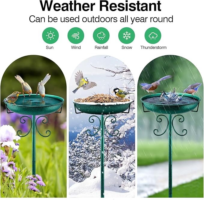Daoeny 35In Metal Bird Bath for Outside, Vintage Freestanding Birdbaths & Birdfeeder, Bird Baths Feeder Bowl for Outdoors Garden Patio Yard Lawn Decor, Upgraded 5-Pronged Base (Green)-VerdiqueGarden