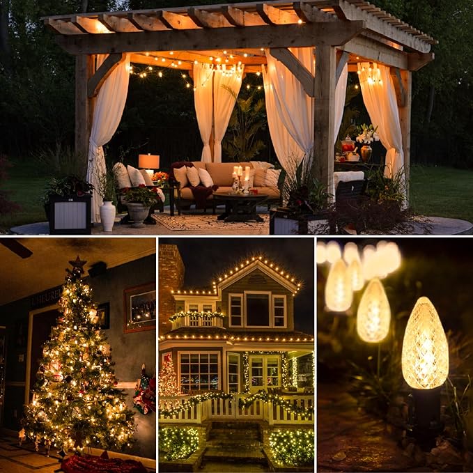 100Pack C9 Christmas LED Light Bulbs, Strawberry Replacement Bulb 2200K Warm White Shatterproof & Waterproof Outdoor String Light Bulbs, E17 Candelabra Base Edison Bulbs for Holiday Decoration-VerdiqueGarden