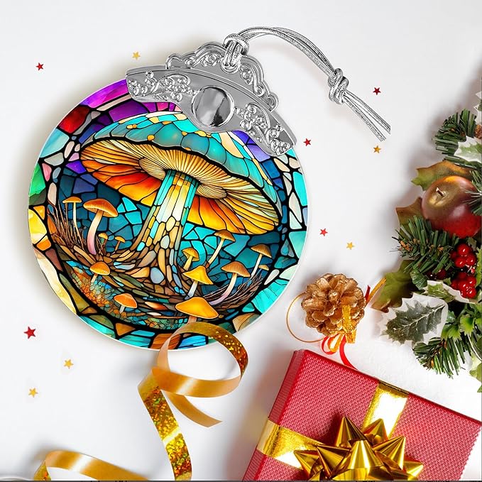 Stained Glass Suncatcher, Jocidea Mushroom Ornament, Christmas Ornaments, Holidays Ornaments, Christmas Tree Decor, Mushroom Decor for Home, Mushroom Gifts-VerdiqueGarden