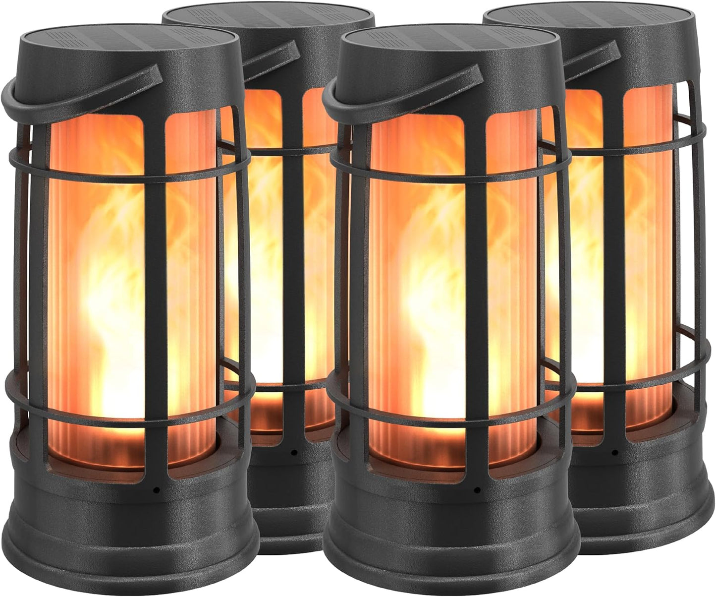 Metal Outdoor Solar Lantern, Flickering Solar Lanterns Outdoor Waterproof with Patented LED, Outdoor Lanterns for Porch, Patio, Garden, Tabletop, Hanging Use, Matte Black (4 Pack)-VerdiqueGarden