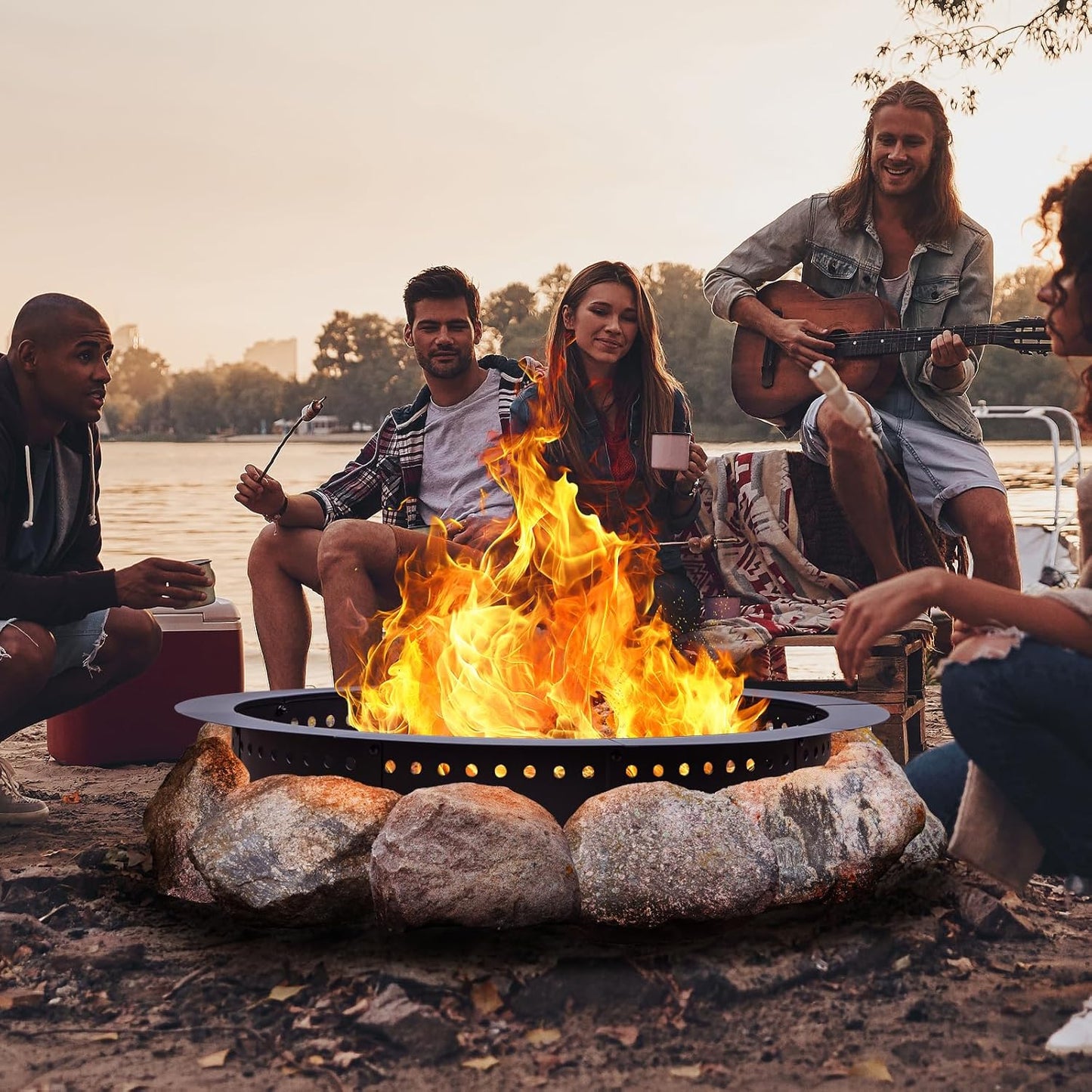 36 inch Fire Ring, Large Round Firepit Insert,Fire Pit Ring for Camping, Wood Burning Fire Pit for Yard,Garden,Outdoor Fireplace, DIY Fire Rings for Outside-VerdiqueGarden