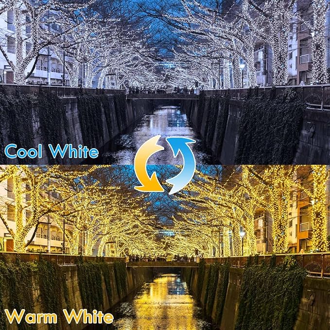 (Warm White ⇋ Cool White) Solar Christmas String Lights Outdoor, 2-Pack Total 80FT 200 LED Solar Twinkle Lights, Waterproof Copper Wire 8 Modes Solar Fairy Lights for Garden Tree Christmas Party Decor-VerdiqueGarden