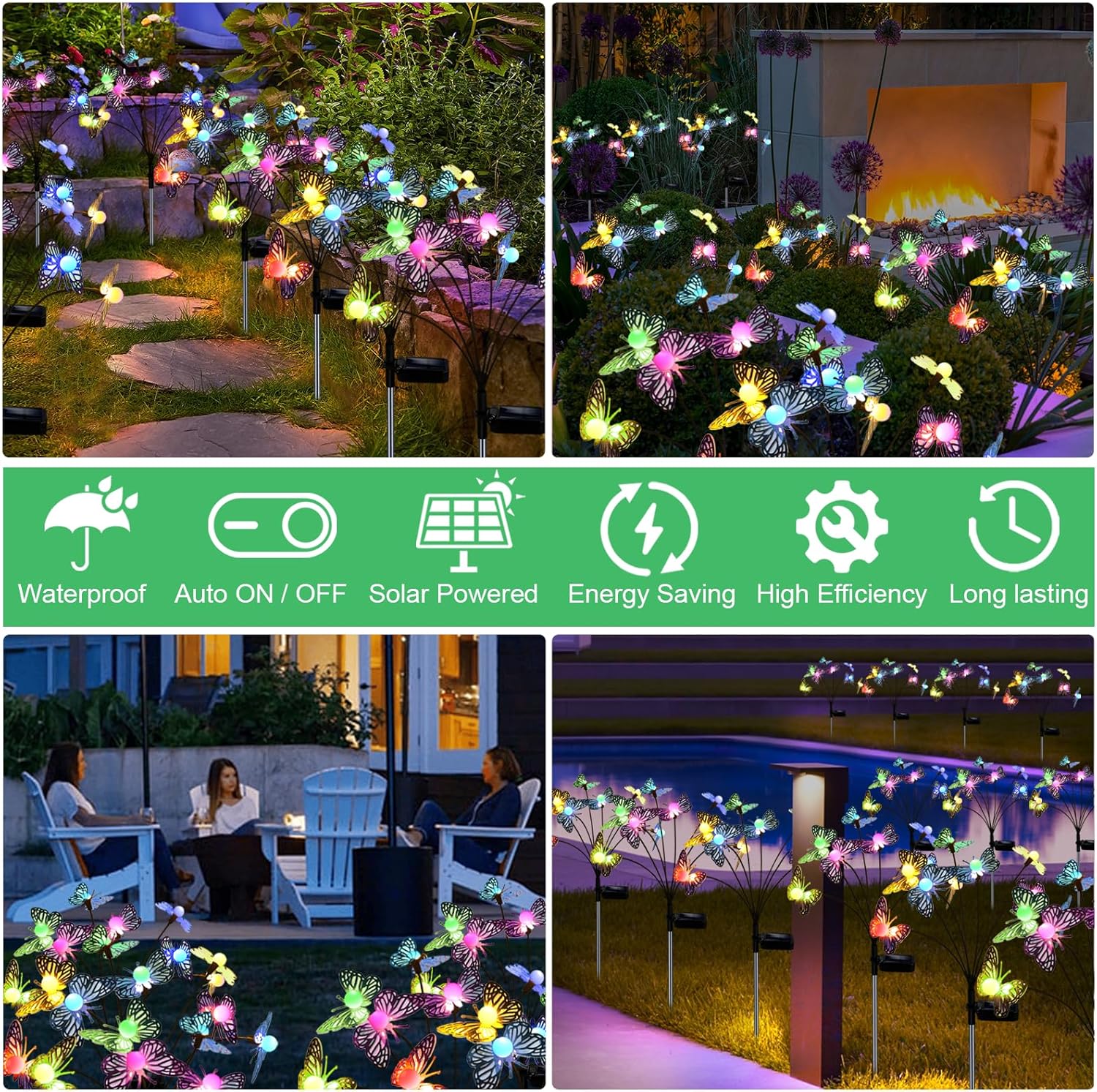 Solar Garden Butterfly Lights, 6 Pack 48 LED Solar Swaying Lights, 7 Color Changing Waterproof Firefly Light Outdoor Fairy Light for Garden Patio Yard Pathway Flower Bed Decoration-VerdiqueGarden