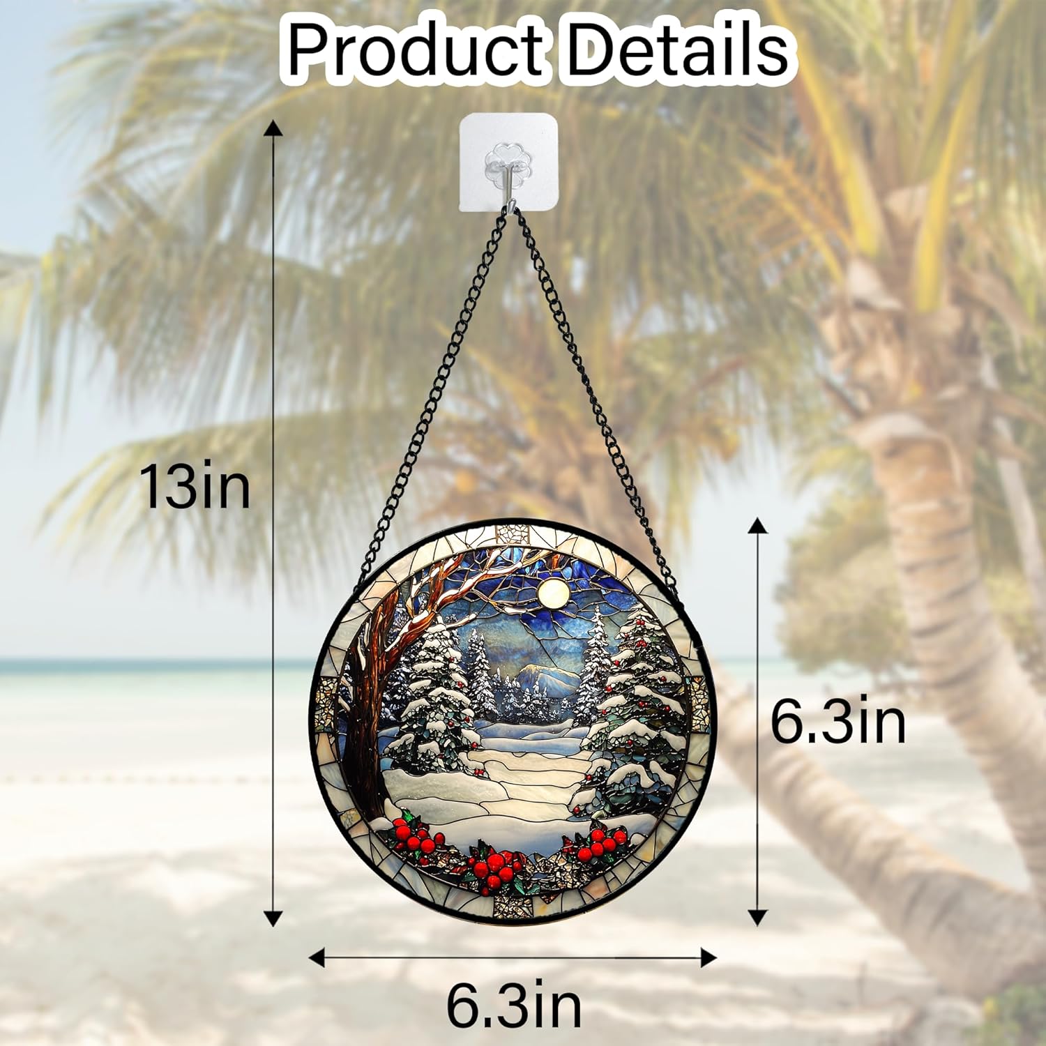 Stained Glass Window Hanging Christmas Tree Winter Snow Night Scenery 6.3" - Suncatcher Door Garden Kitchen Sun Catcher Home Decor Birthday for Mom Men Woman Friend-VerdiqueGarden