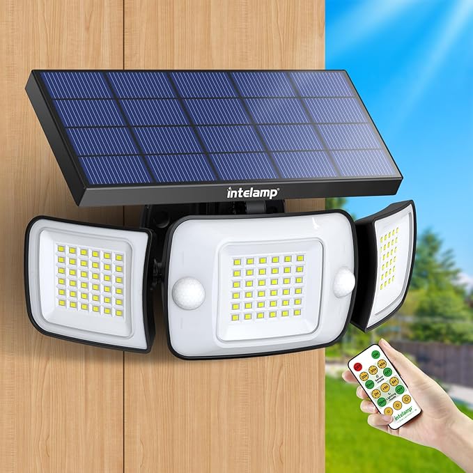 intelamp Solar Flood Lights Outdoor Waterproof, 6000mAh 1200LM Solar Powered Dual Motion Sensor LED Lighting Dusk to Dawn Security Floodlight Exterior with Remote for Outside Garden House Yard Porch-VerdiqueGarden
