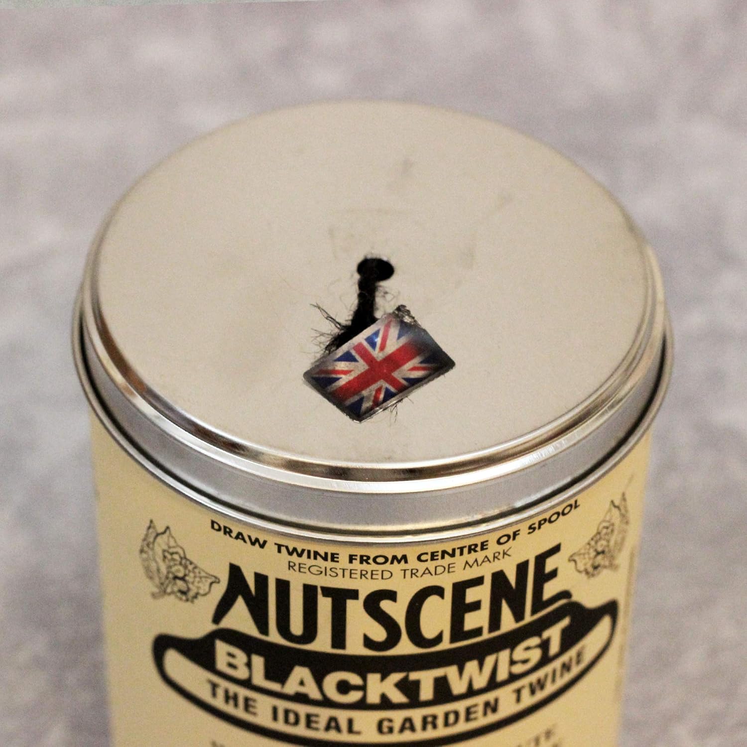 NUTSCENE Iconic Tin (Tin ‘O’ Twine) with Their Heritage Scottish Jute Twine and Hole in Top for Easy Dispensing. 14 Colors to Choose from. 164 Yards. (Black)-VerdiqueGarden