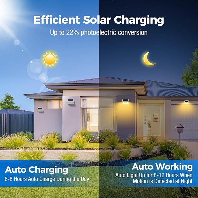 Peasur Solar Lights Outdoor Motion Sensor Waterproof, 6Pack 140LED White Solar Powered Fence Lights, 3 Modes Security Wall Lights for Garden Yard Outside Warm-VerdiqueGarden