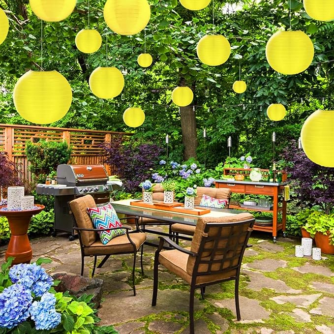 10 Pack Outdoor Silk Lanterns Decorative, 10inch Waterprooof Outside Indoor Chinese Hanging Round Lanterns for Weddings, Birthdays, Parties Decoration(Yellow)-VerdiqueGarden