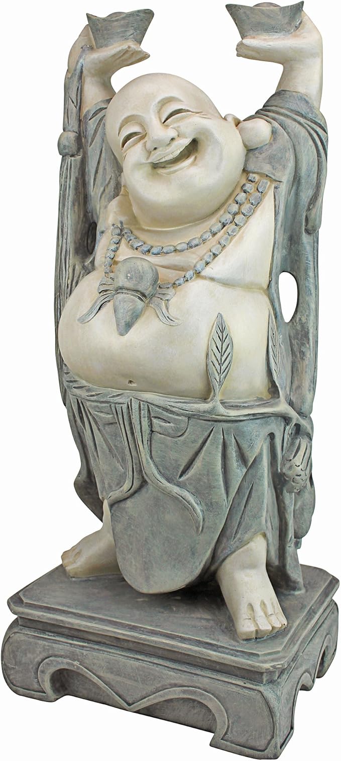 Design Toscano Jolly Hotei Laughing Man Asian Decor Indoor/Outdoor Garden Statue, 26 inches tall, Cast Stone Resin, Two Tone Stone Finish-VerdiqueGarden