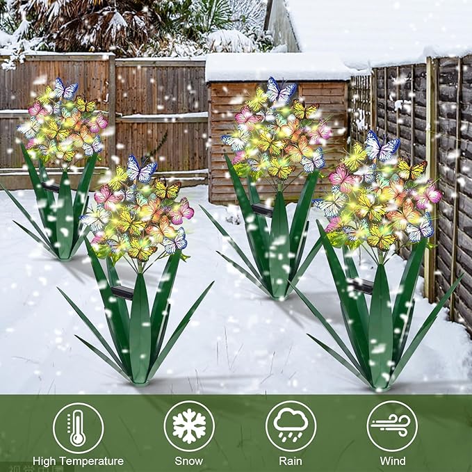 Homight Solar Metal Agave Butterfly Flower Stick Garden Sculpture - Outdoor Gift, Christmas Lights, Swaying Butterfly Sunflower Lights - Solar Outdoor (2 pcs Green)-VerdiqueGarden