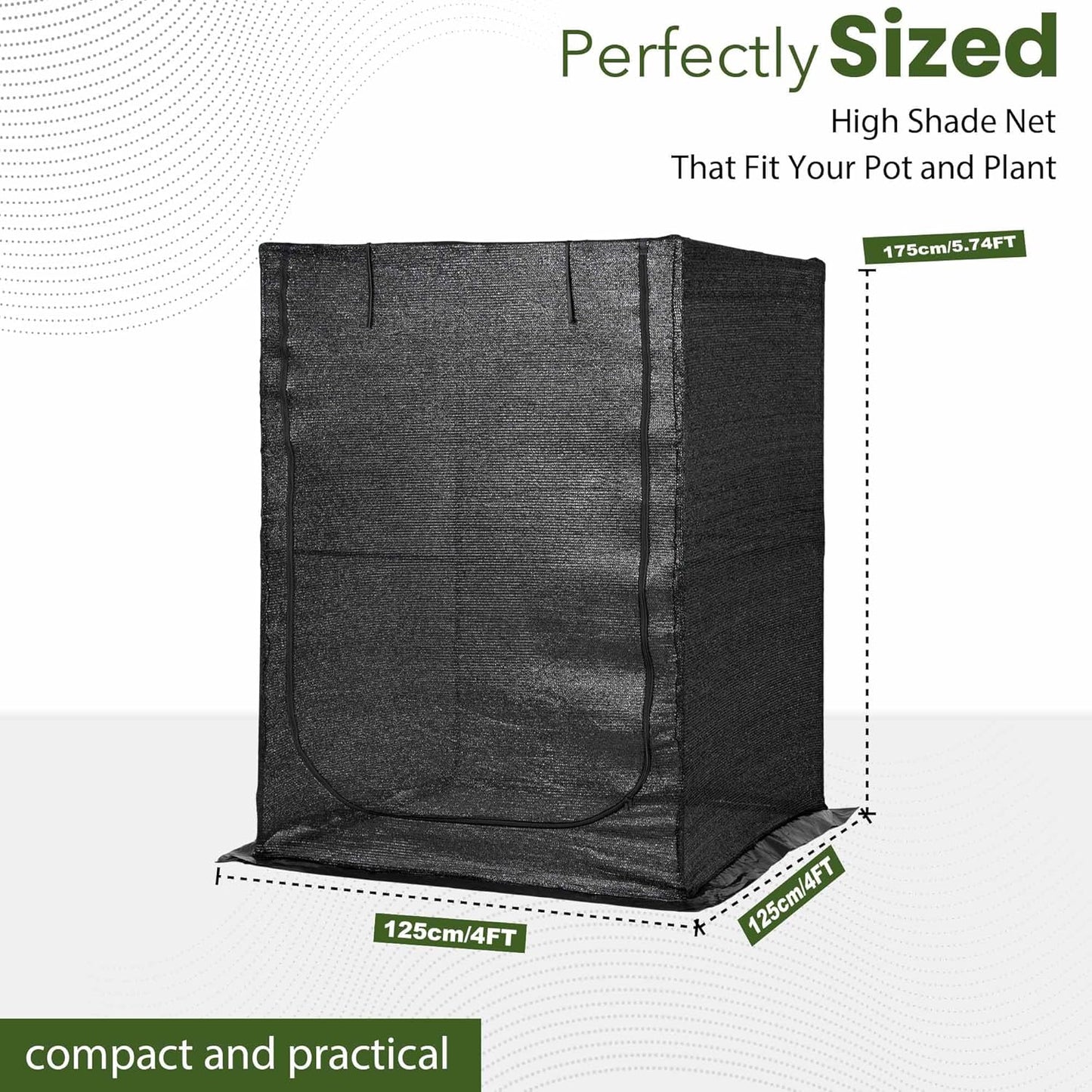 Portable Large 4'x4' Sunshade Cloth Gardening Net,Easy Set up Crops Shade Net 5.7FT Tall Cover, UV Resistant Plant 80% Sunblock for Vegetables,Fruits and Mini Flower Pot with Stakes-VerdiqueGarden