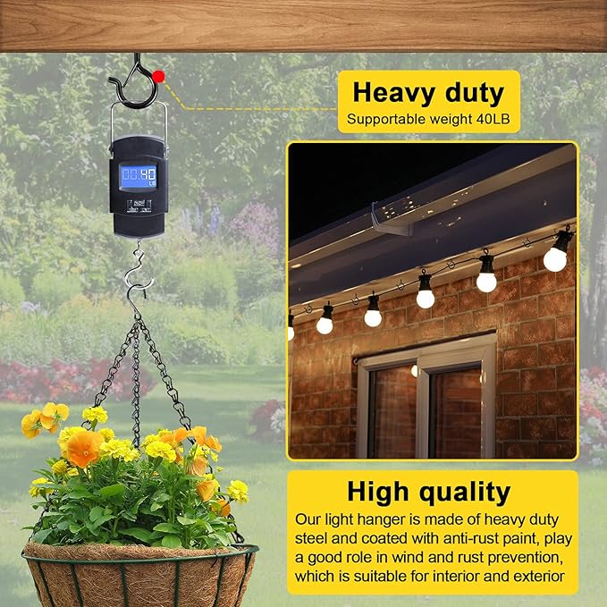 Hooks for Outdoor String Lights, 20 Pack Cup Screw Hooks for Hanging Plants Fairy Led Party Christmas Lights Garage Wind Chimes Black Q Hanger with Safety Buckle Design Easy to Release-VerdiqueGarden