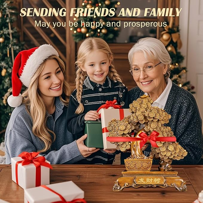 FENGSHUI-CAISHEN Top Resin Money Tree, Artificial Bonsai Tree, Handcrafted, Premium Quality, Feng Shui Gift for Abundance Luck and Success (Brown)-VerdiqueGarden