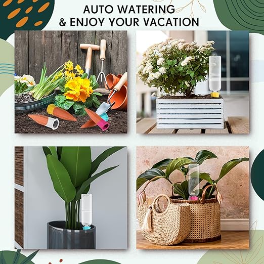 12 Pack Plant Watering Devices, Terracotta Self Watering Spikes with 25 oz Plastic Wine Bottles, Slow Release Plant Waterer Self Watering Planter for Vacation Indoor Outdoor Plant-VerdiqueGarden