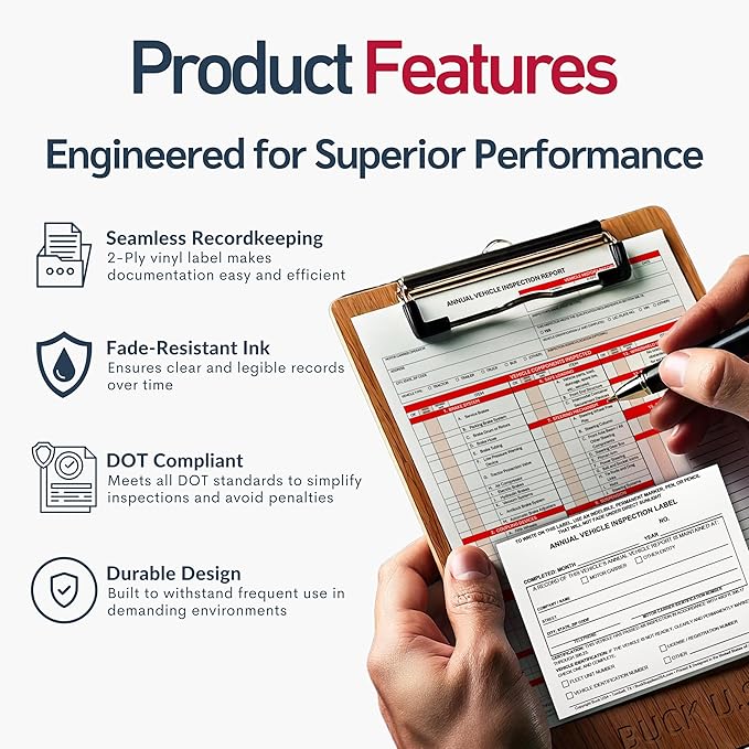 10 Pack Buck Annual Vehicle Inspection Label, 2-Ply Adhesive Vinyl with Mylar Laminate, FMCSA & DOT Compliant, Weatherproof, Tear Resistant, Easy to Write On, 5" x 4" - Made in USA-VerdiqueGarden