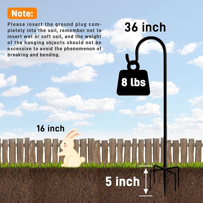 Shepherd Hooks Outdoor 36 Inches for Lanterns Heavy Duty Shepherd Stand Plant Hanger Yard Hooks for Solar Lights,Bird Feeder,Wedding,Mason Jar,Planter Pot-VerdiqueGarden