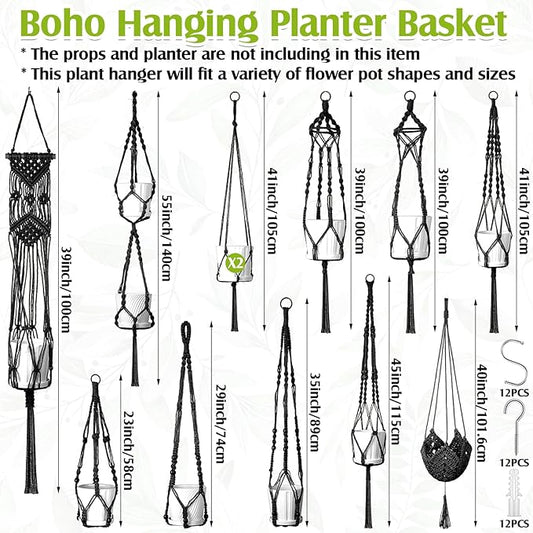 Hoteam 12 Pcs Macrame Plant Hangers Macrame Hanging Planters for Indoor Plants Handmade Boho Hanging Baskets Flower Pots Holder for Outdoor Home Wall Decor-VerdiqueGarden