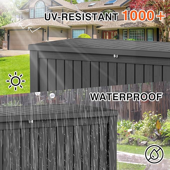 180 Gallon Outdoor Storage Box Waterproof Lockable Resin Deck Box Large, Patio Storage Bin for Pool Accessories Cushion Furniture, Garden Tools, UV-Resistant Outside Delivery Black-VerdiqueGarden