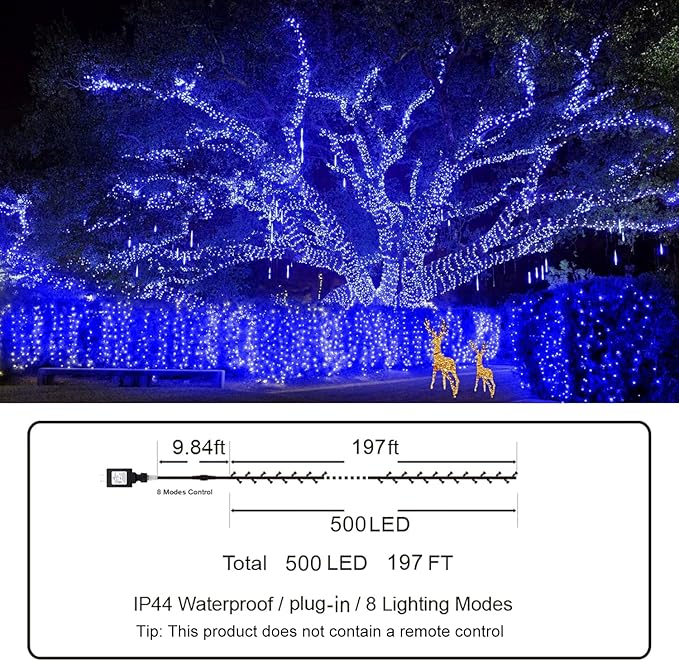 KNONEW 197FT 500 LED Christmas Lights Outdoor String Lights 8 Modes & Memory Fairy Light Plug in Waterproof LED String Lights for Xmas Yard Tree Wedding Party Holiday Decorations (Blue)-VerdiqueGarden