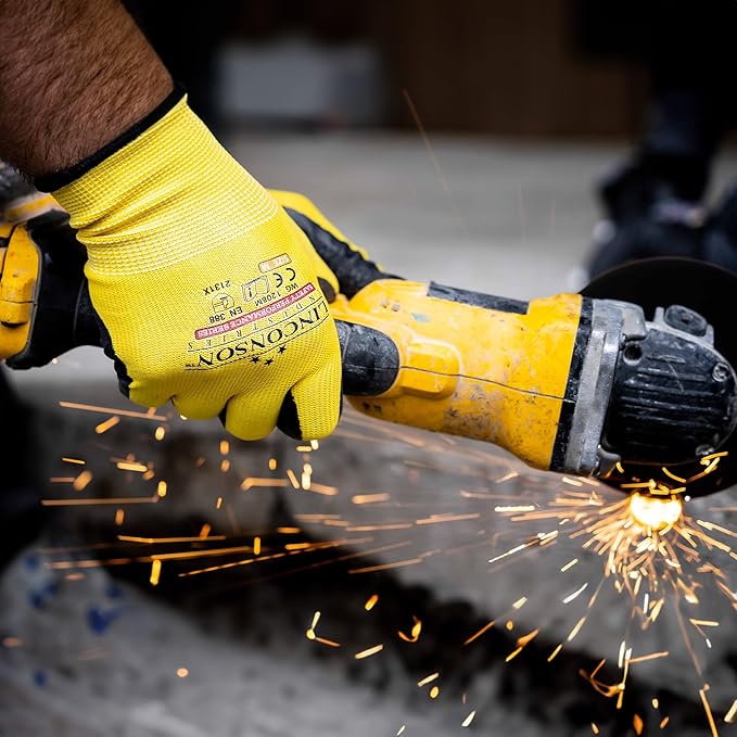 linconson 12 Pack Safety Performance Series Construction Mechanics Wrinkle Latex Work Gloves-VerdiqueGarden