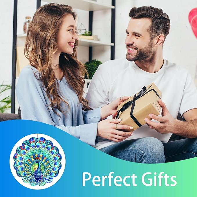 Peacock Wind Spinners Metal Peacock Gifts for Mom Women Grandma,12inch Hanging Wind Spinner for Outdoor&Indoor Decor Wind Kinetic Christmas Ornament Gifts for Yard Garden Decoration-VerdiqueGarden