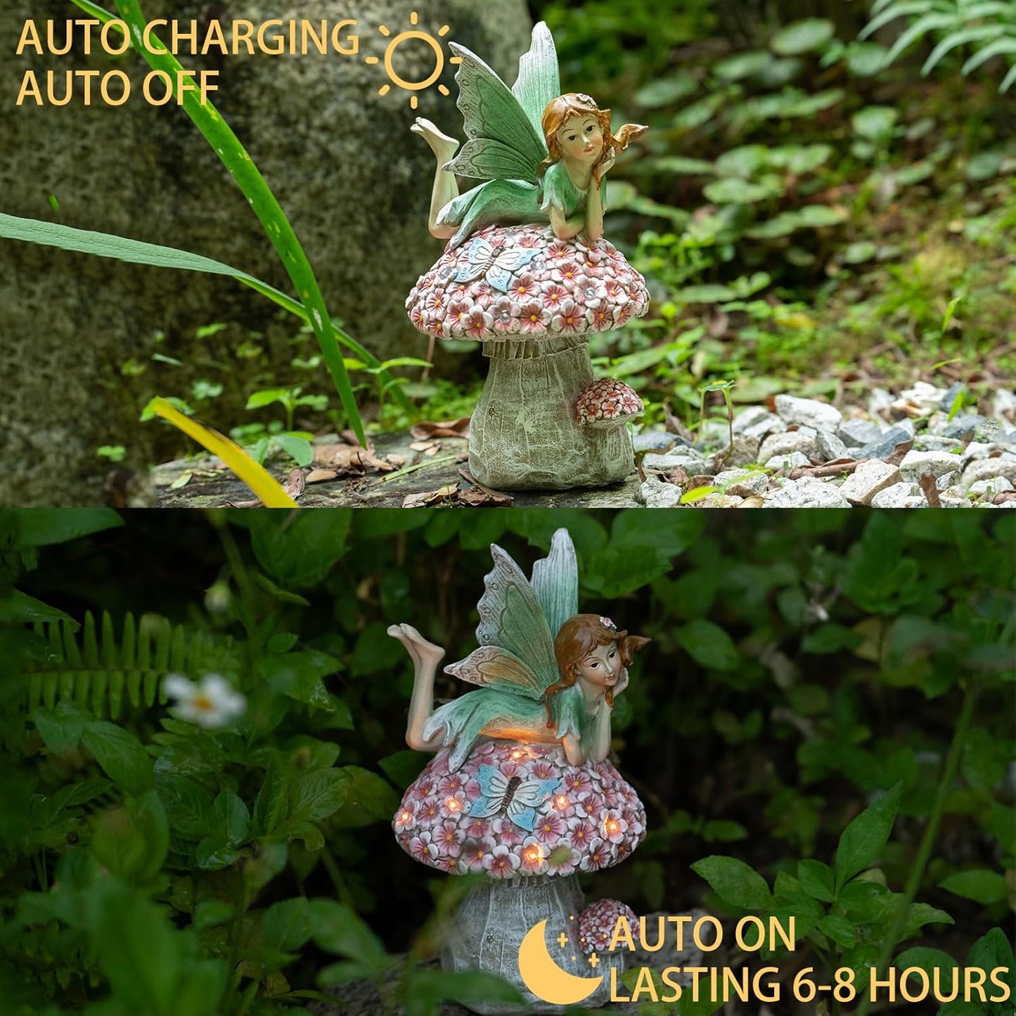 Garden Fairy Decor for Outside, Fairy Garden,Flower Fairy Outdoor Statue,Solar Powered Resin Ornaments,Patio Lawn Yard Porch, Garden Fairy Figurines for Home Garden Gifts,8.66inches Tall-VerdiqueGarden