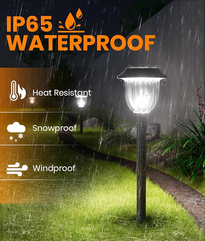 AOSEA 2 Pack Solar Outdoor Lights, IP 65 Waterproof Solar Powered Driveway Lights, Auto On/Off Path Landscape Lighting for Yard, Patio, Landscape, Pathway, Cool White-VerdiqueGarden