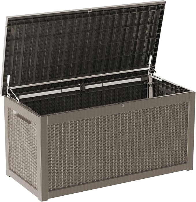 320 Gallon Lockable Resin Deck Box, Waterproof & UV-Resistant Outdoor Storage Box for Outdoor Cushion Storage, Garden Tools & Pool Accessories Storage, Gray-VerdiqueGarden
