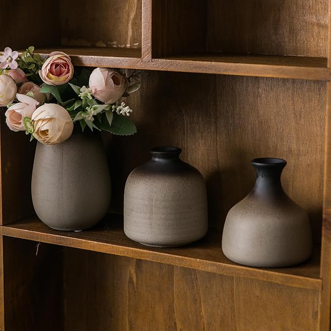 JOJUNO Rustic Bud Vase, Ceramic Small Vase Set of 11, Mini Vases for Fresh and Dried Flowers, Modern Farmhouse Home Decor, Pottery Vases for Living Room, Shelves, Centerpieces for Dining Table-VerdiqueGarden