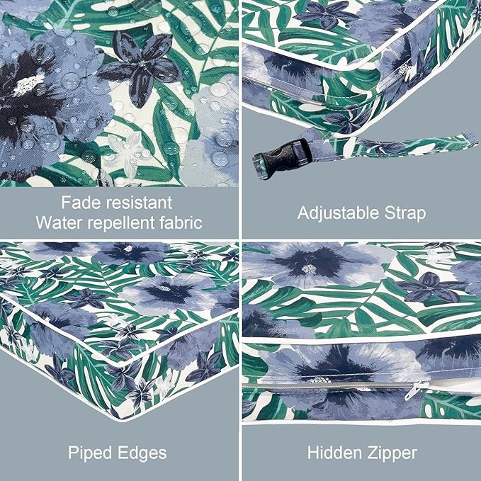 LVTXIII Patio Chair Cushions 22"x22"x3", Water-Repellent Outdoor Seat Cushions for Patio Furniture, Square Chair Pads with Ties for Home Garden Decoration, Set of 2, Blue Salmone Tropical-VerdiqueGarden