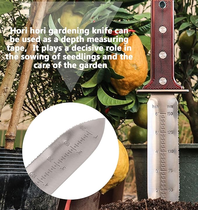 Hori Hori Garden Knife Tool - Stainless Gardening knife,With Sheath Soil Knife,Weeding Knife Yes Garden Digging, for Gardeners 2PACK-VerdiqueGarden