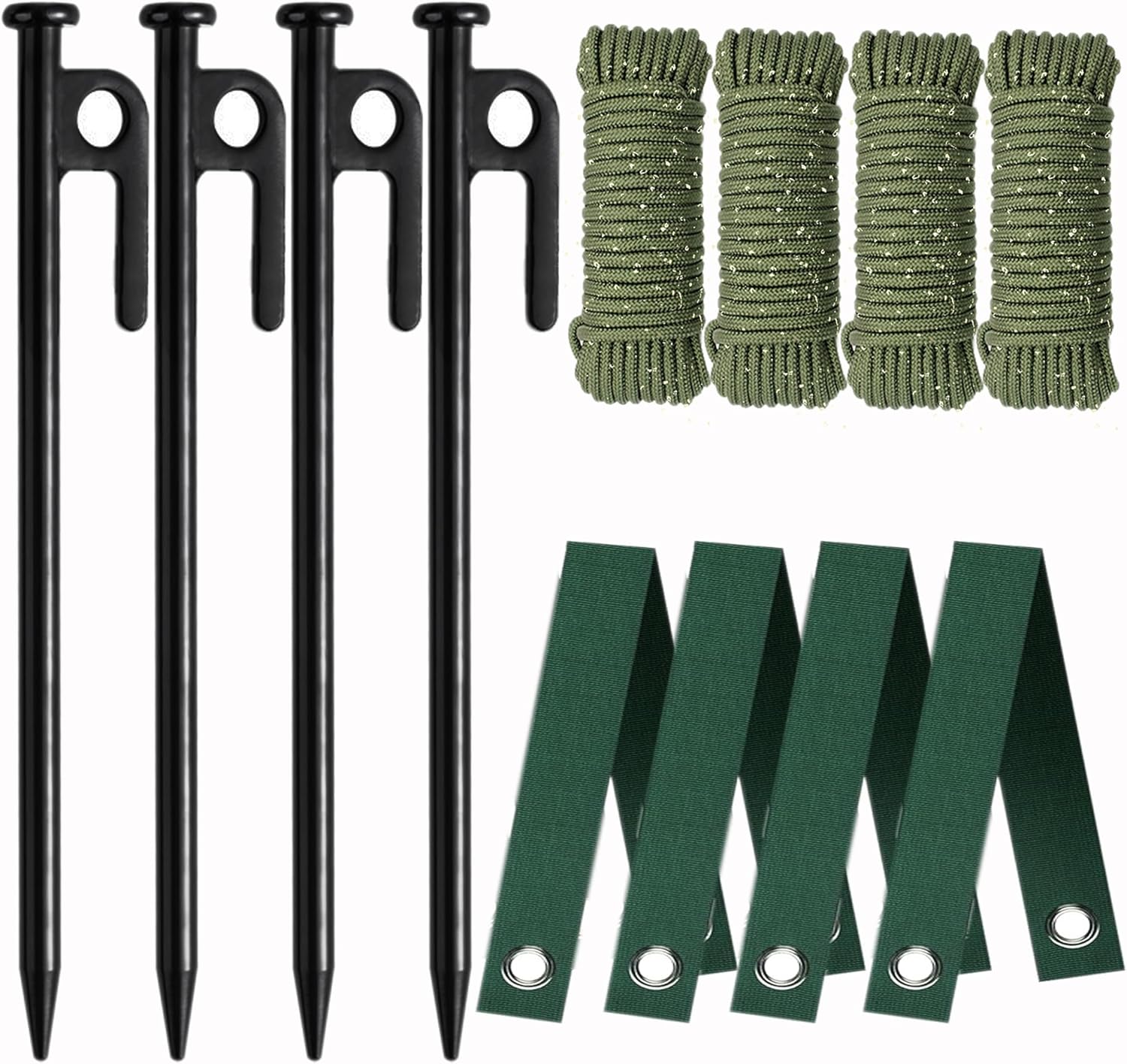 Tree Stake Kits, Tree Stakes and Supports Kits for Hurricane Protection & Bad Weather, Include 4 PCS 11.8" Heavy Duty Steel Tree Stakes, 4 PCS 15.8" Tree Straps and 4PCS 16.4FT Rope-VerdiqueGarden