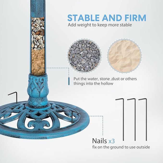 VIVOHOME 28 Inch Height Polyresin Lightweight Antique Outdoor Garden Bird Bath Blue-VerdiqueGarden