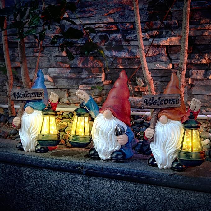 Garden Gnome Outdoor Decoration with Shovel Solar Gnomes Statue with Lantern LED Lights,Terrace Courtyard Lawn Patio Porch Decoration Christmas Housewarming Gift for Woman Mom-VerdiqueGarden