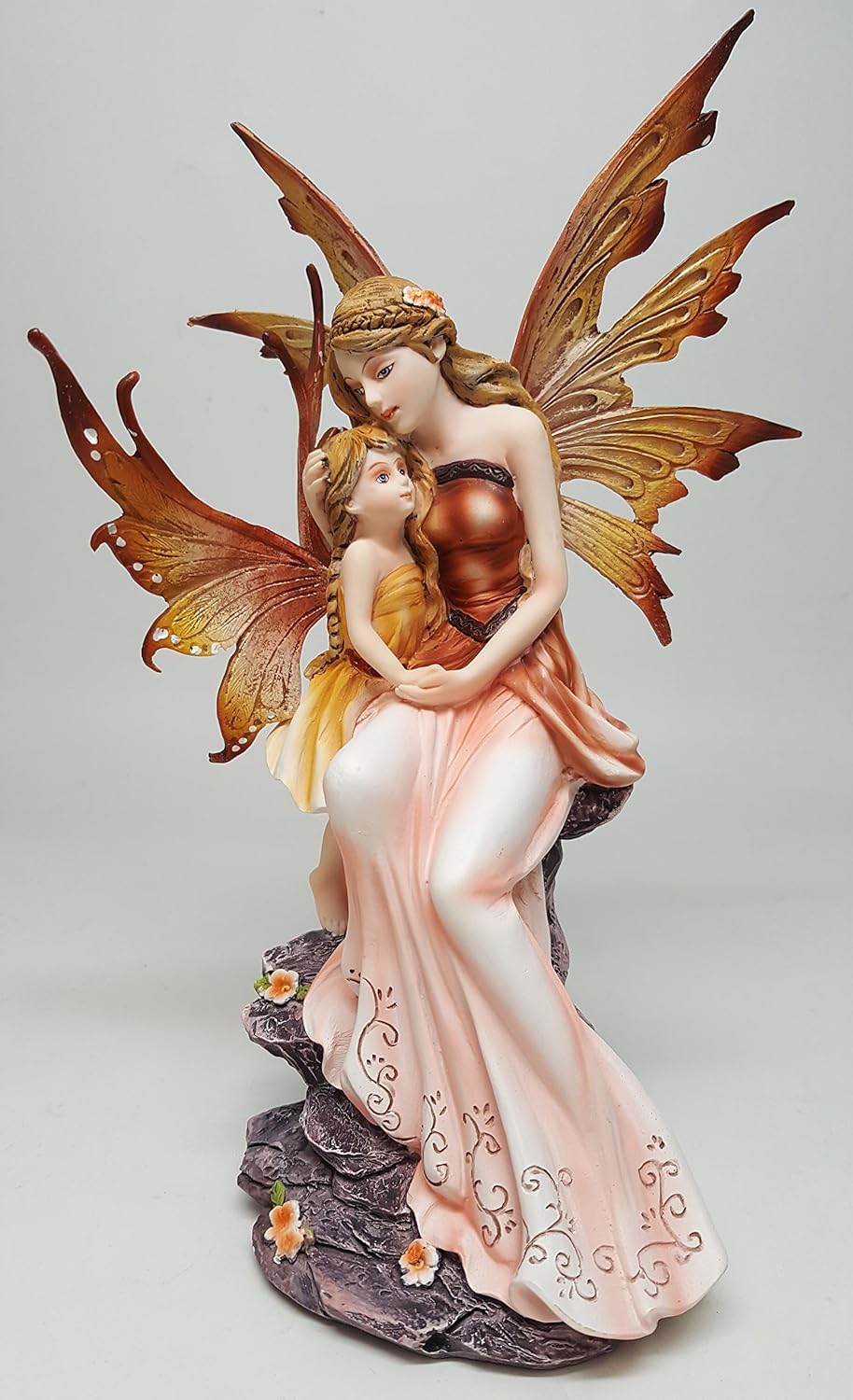PTC 8.75 Inch Mother and Baby Orange Winged Fairy Statue Figurine-VerdiqueGarden