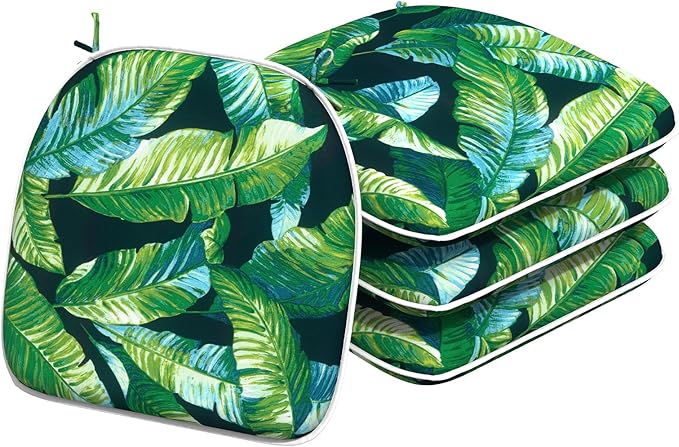 Indoor/Outdoor Chair Cushions 16x17 Inch, Patio Chair Cushions with Ties, All Weather Seat Cushions for Patio Furniture Home Garden Chair Use, Set of 4, Hanalei Lagoon-VerdiqueGarden