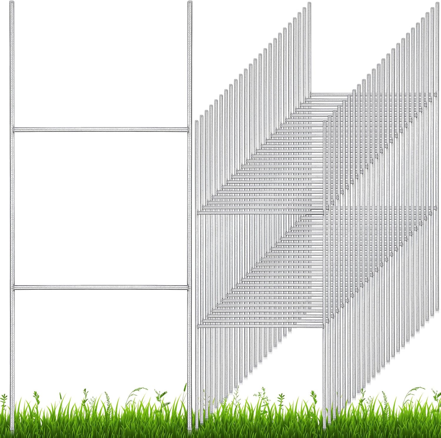 60 Pcs H Stakes for Yard Signs 24'' x 10'' Metal Heavy Duty H Frame Lawn Wire Stakes Weatherproof Metal Sign Holder Bulk for 4mm 5mm Corrugated Signs Board Guidepost Yard House Garden Decor-VerdiqueGarden