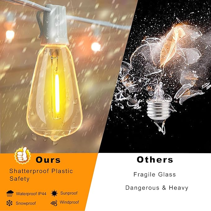 DAMAING Outdoor String Lights 200FT Waterproof,Patio String Lights for Outside with Shatterproof 104 Edison LED Bulbs,Vintage Dimmable Hanging Lights for Christmas,Wedding,2 Pack × 100FT White Cable-VerdiqueGarden